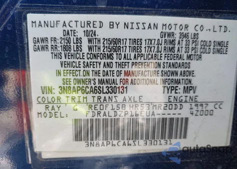 2025 Nissan Kicks Sv Fwd z USA, uszkodzony, nr VIN 3N8AP6CA6SL330131